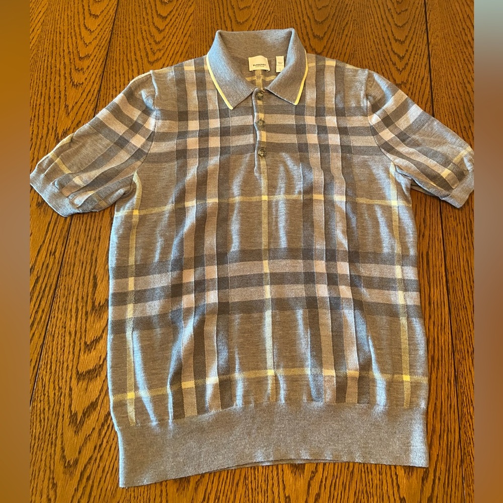 BURBERRY wool silk check polo